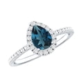 thumbnail image 1 of Rosec Jewels Real London Blue Topaz Teardrop Ring with Moissanite Halo (5X7 mm, AAA Quality), 925 Sterling Silver, US 4.00, 1 of 8