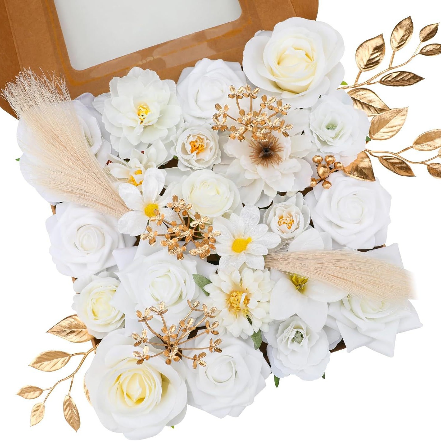 Real Looking Foam Fake Roses with Stems, Artificial Flowers Combo, Mix ...