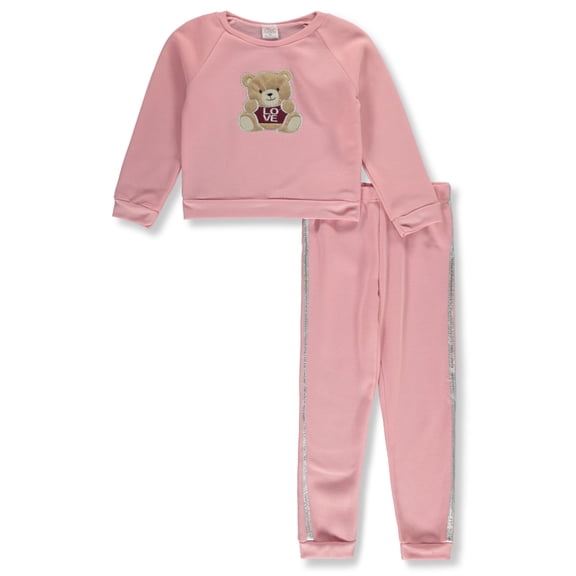 Real Love Girls' 2-Piece Bear Joggers Set Outfit Color: coral Size: 4