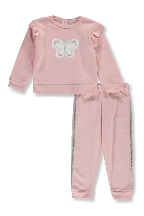 Girls' 2-Piece Butterfly Joggers Set Outfit Color: peach Size: 5 - 6
