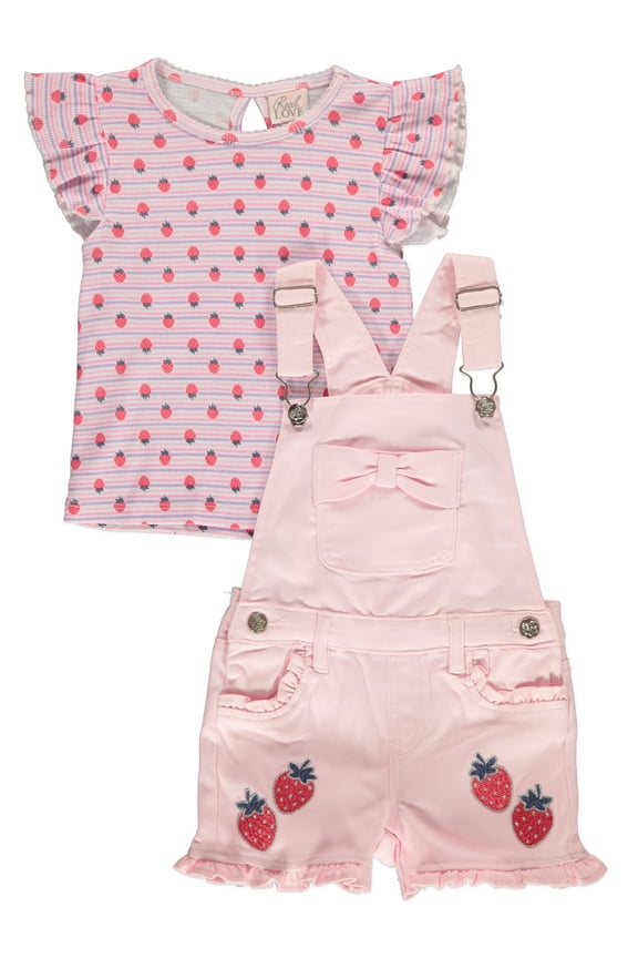 Girls' 2-Piece Denim Shortalls Set Outfit Color: pink Size: 6x
