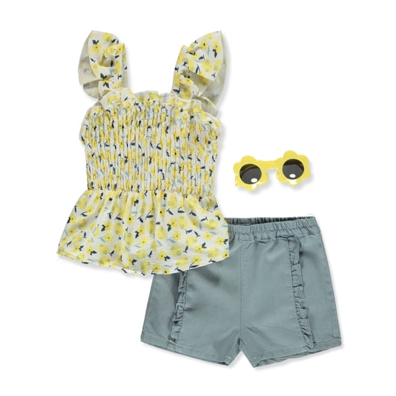 Real Love Girls' 3-Piece Shorts Sunglasses Set Outfit Color: yellow Size: 6x