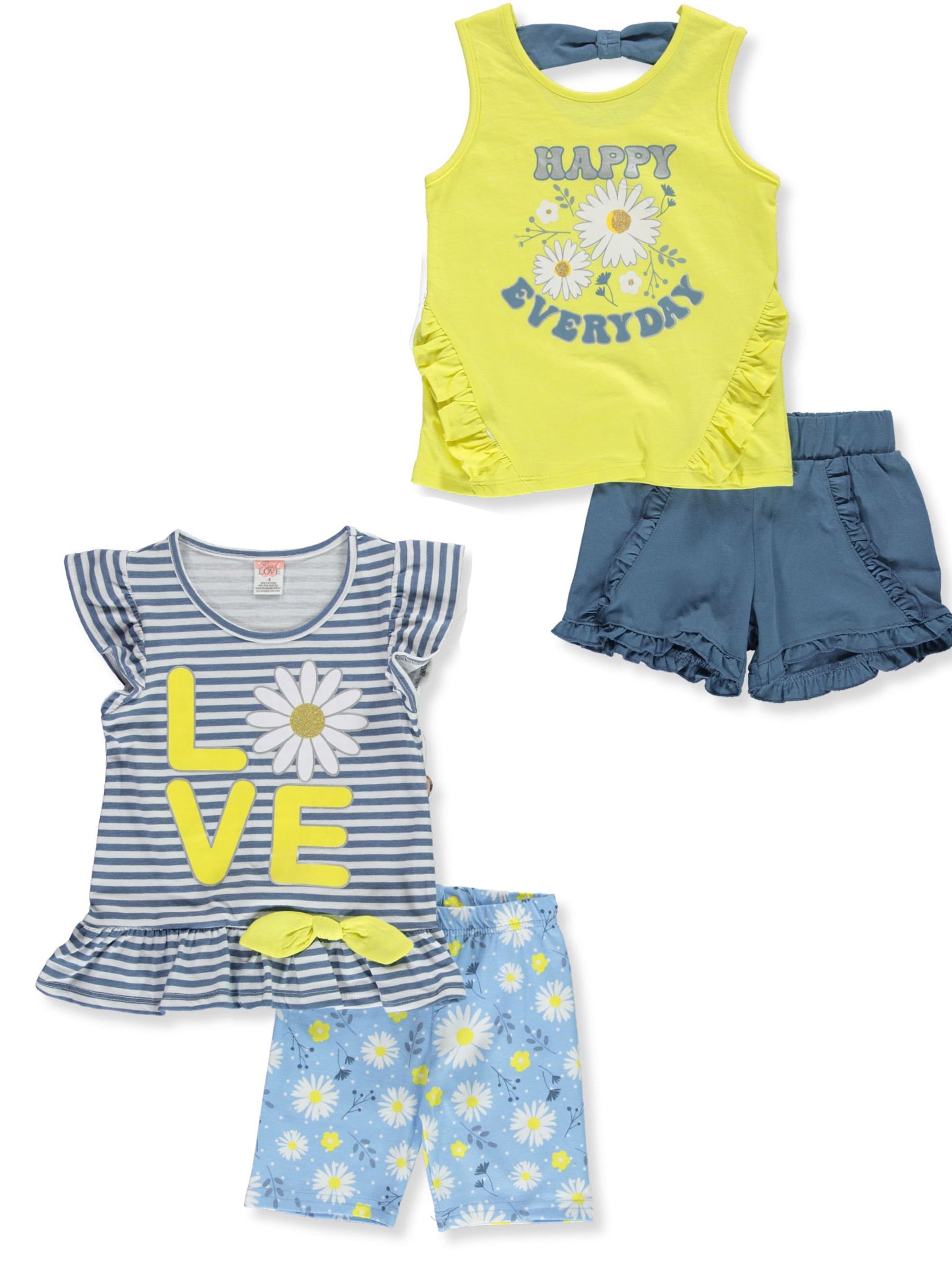 Real Love Girls' 4-Piece Mix Match Flower Shorts Set Outfit - multi, 2t (Toddler)