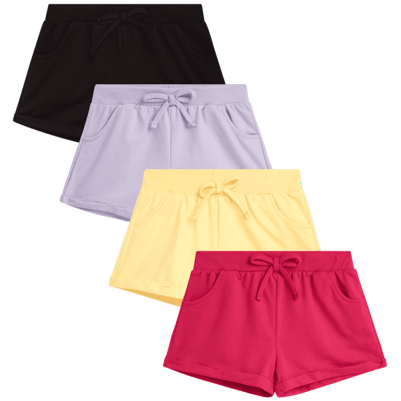 Real Love Girls' Active Shorts - 4 Pack Cuffed French Terry Sweat Shorts (Size: 7-16)