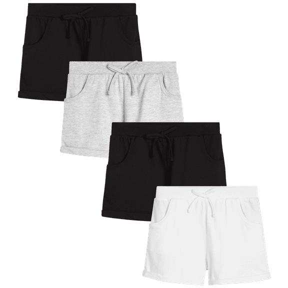 Real Love Girls' Active Shorts - 4 Pack Cuffed French Terry Sweat Shorts (Size: 7-16)