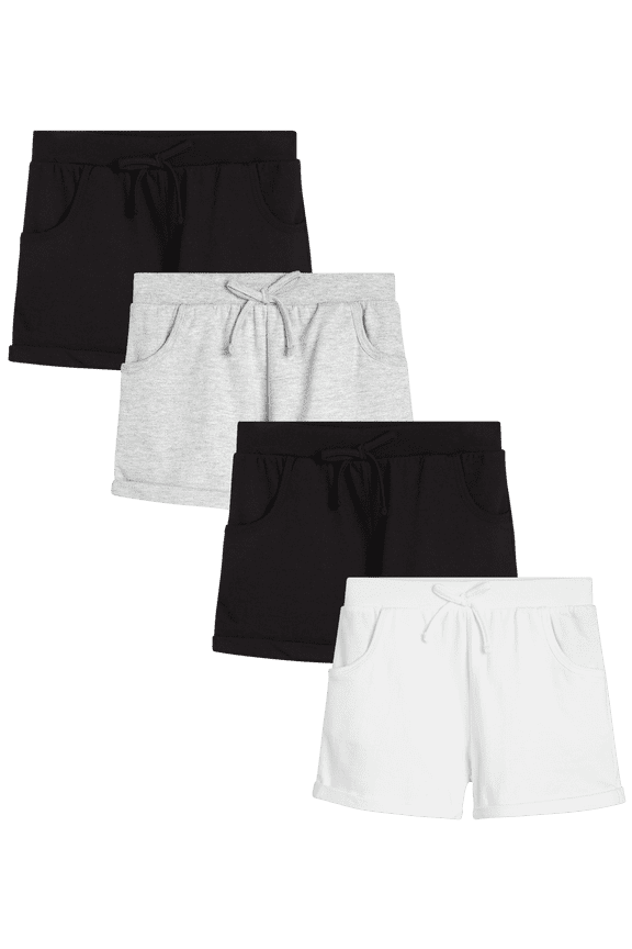 Girls' Active Shorts - 4 Pack Cuffed French Terry Sweat Shorts (Size: 7-16)