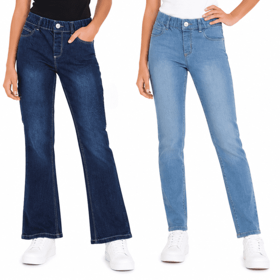 Real Love Girls’ Jeans – 2 Pack Stretch Denim Pull-On Skinny Fit Jeggings (7-16), size 12, Dark Flare/Light