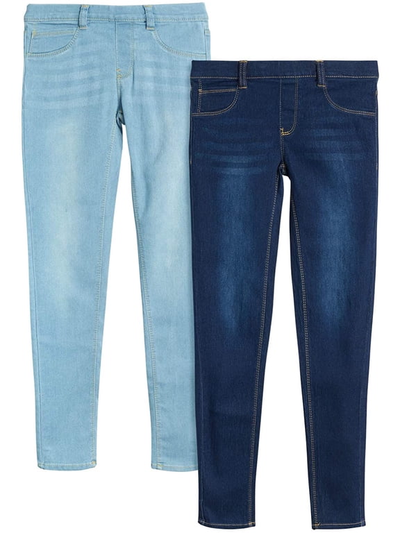 Girls’ Jeans – 2 Pack Stretch Denim Pull-On Skinny Fit Jeggings (7-16)