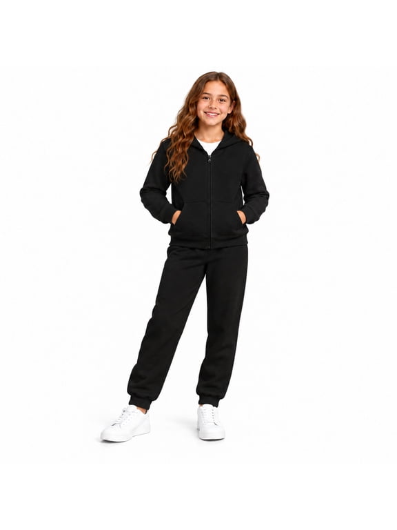 Girls Jogger Set Lightweight Fleece Zip Up Hoodie Sweatshirt and Sweatpants 2 Piece