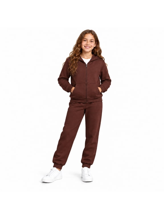 Girls Jogger Set Lightweight Fleece Zip Up Hoodie Sweatshirt and Sweatpants 2 Piece