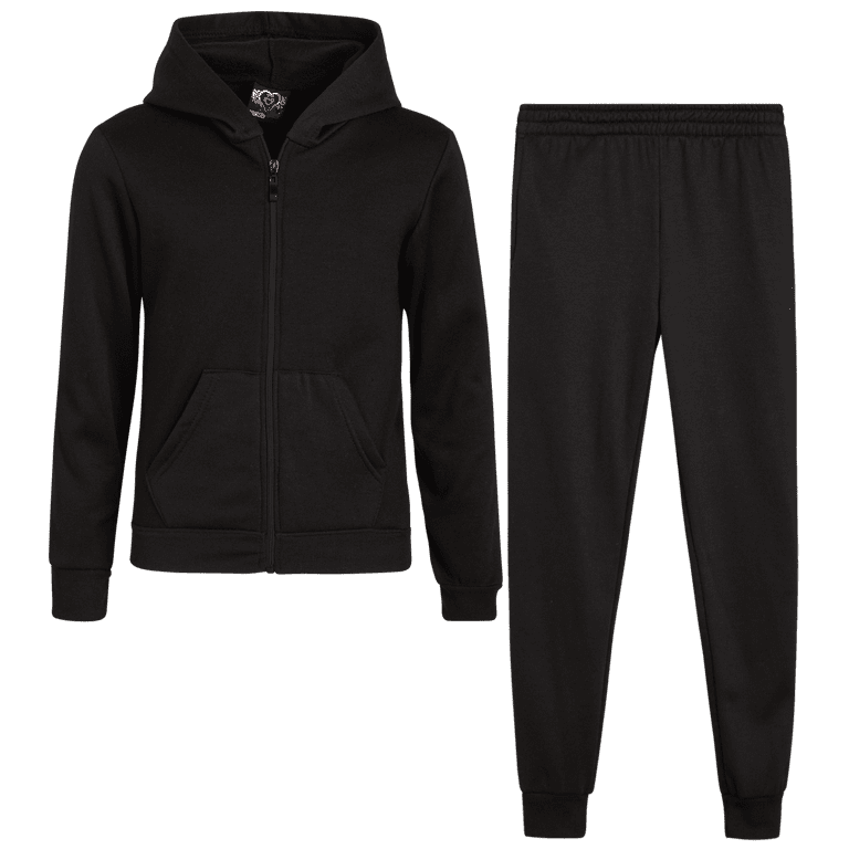 Real Love Girls' 2-Piece Fleece Sweatsuit - Hoodie & Jogger Pants Set (Sizes 4-16)