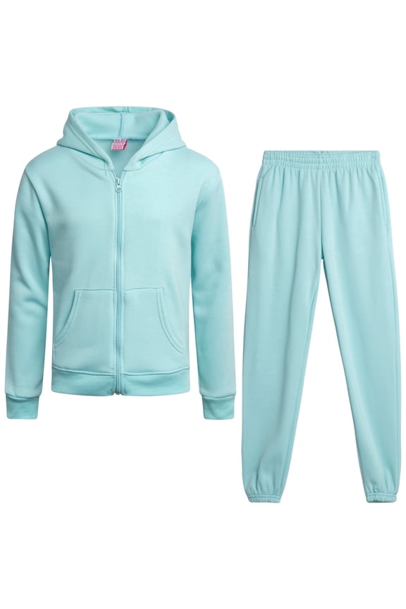Girls Jogger Set Lightweight Fleece Zip Up Hoodie Sweatshirt and Sweatpants 2 Piece