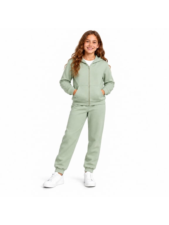 Girls Jogger Set - Fleece Zip Up Hoodie Sweatshirt and Sweatpants 2 Piece Activewear Set