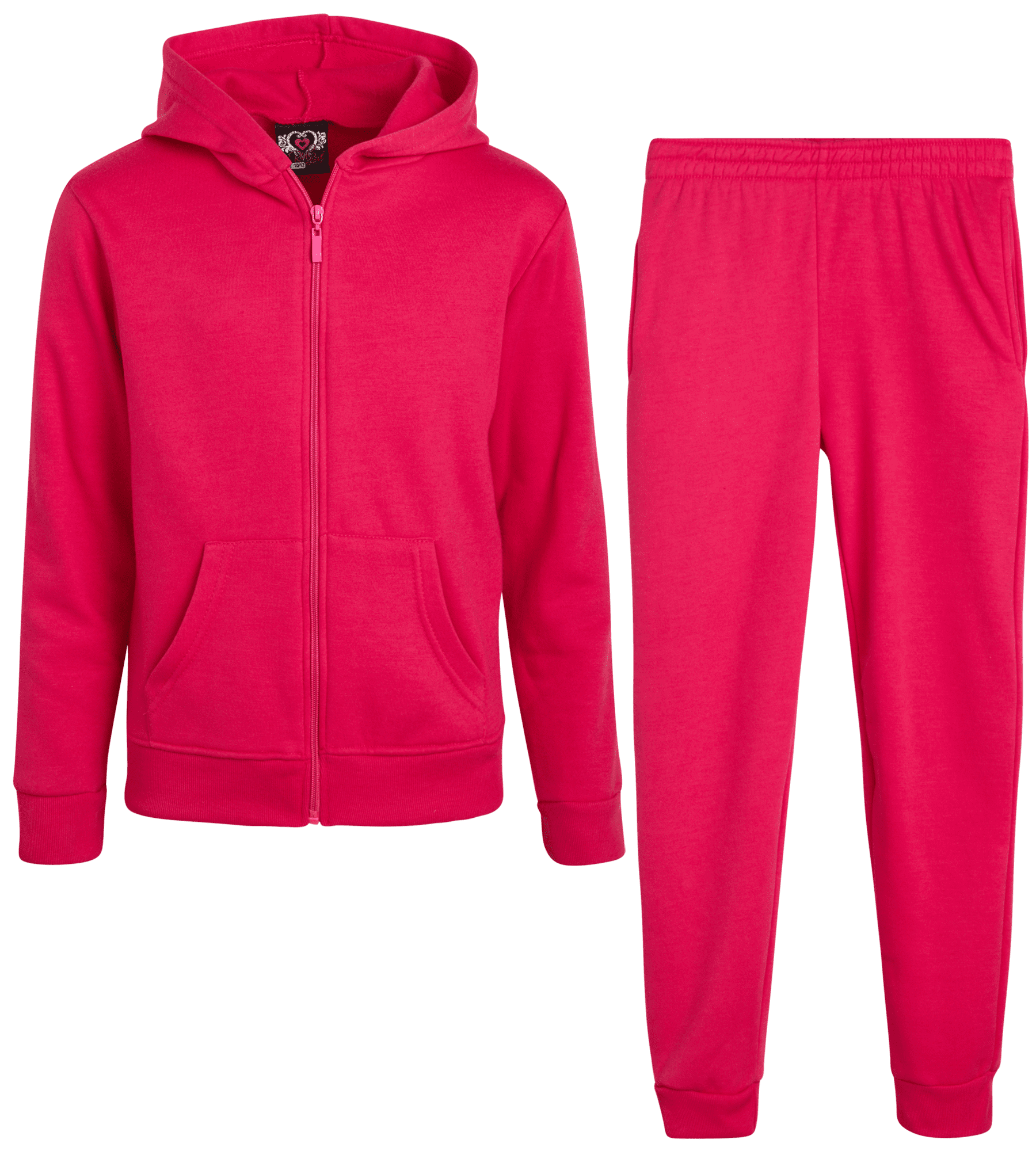 Real Love Girls' Jogger Set 2 Piece Basic Fleece Solid Full Zip