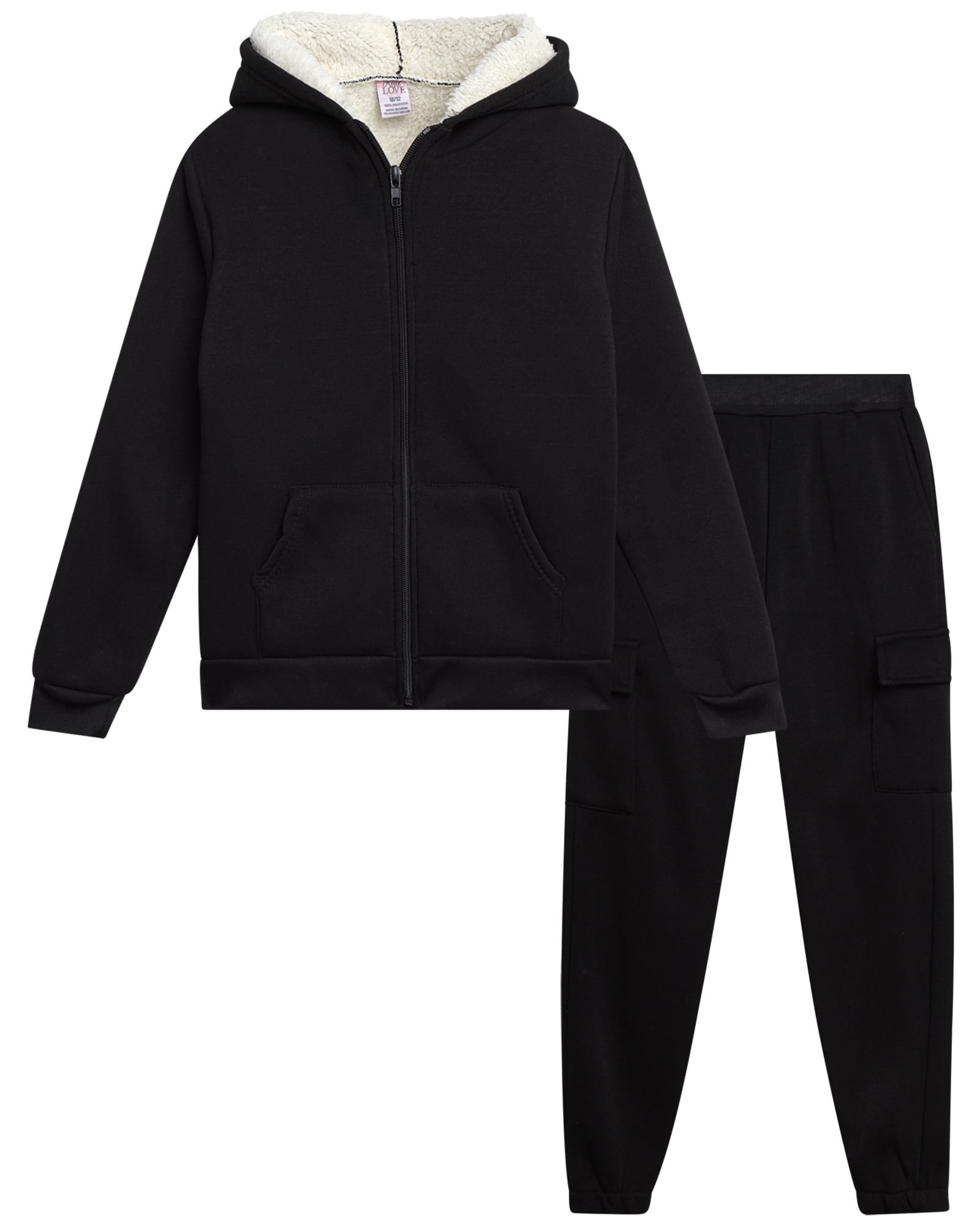 Girls Dark Brown Polar Fleece Zipper Jacket With Jogger Co-ord Sets main image 0