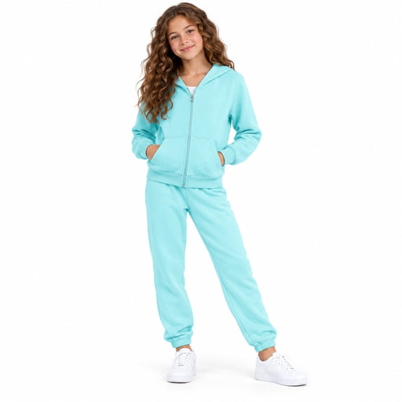 Real Love Girls Jogger Set Lightweight Fleece Zip Up Hoodie Sweatshirt and Sweatpants 2 Piece