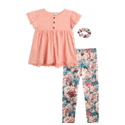 Real Love Girls' Leggings Set - 2 Piece Ruffle Knit Blouse Top and Leggings with Scrunchie (2T-6X)