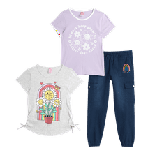 Real Love Girls' Pants Set - 3 Piece Cute T-Shirt and Embroidered Cargo Jogger Pants (7-16)