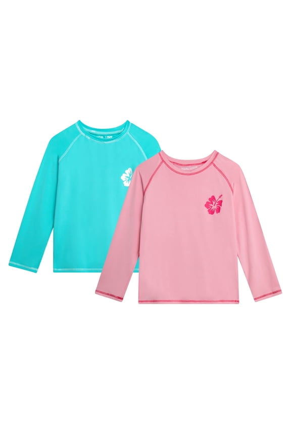 Girls' Rash Guard - 2-Pack Quick Dry Long Sleeve Swim Shirts for Girls (Sizes: 2T-16)