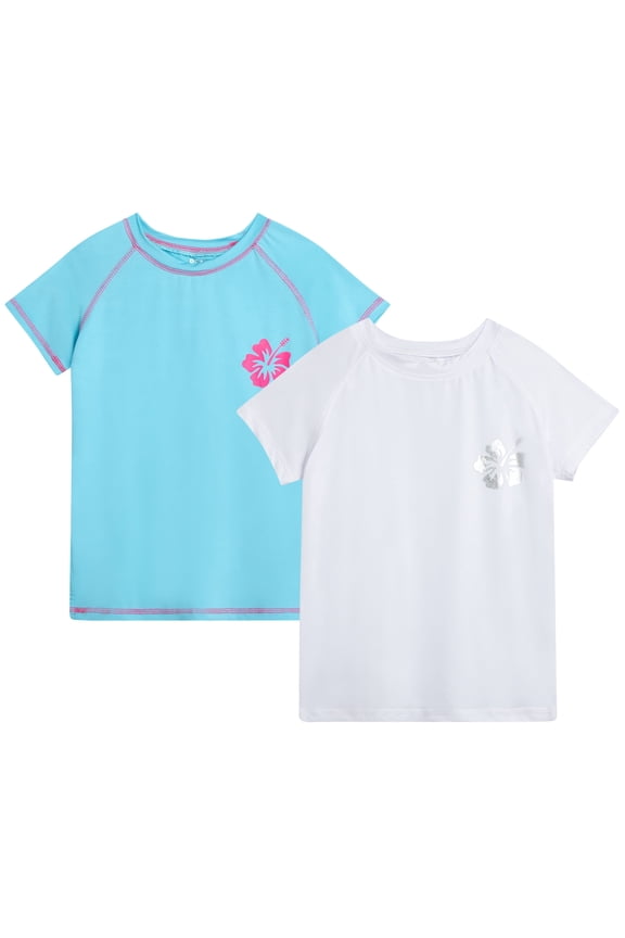 Girls Rash Guard Shirt Soft Quick Dry Short Sleeve Swim Shirts 2 Pack