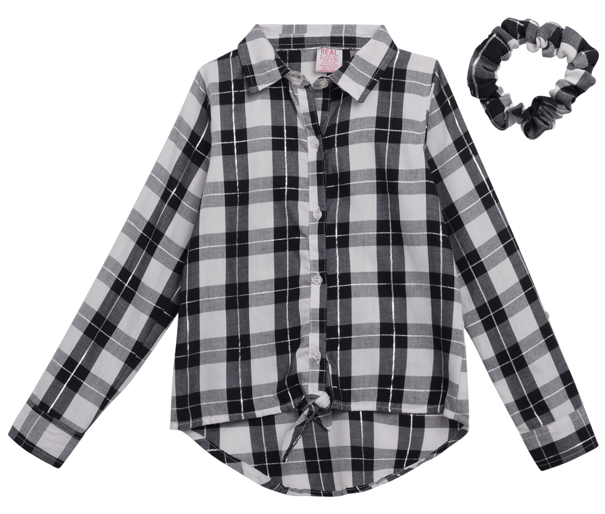 Real Love Girls' Shirt LongSleeve Button Down Flannel Plaid Shirt