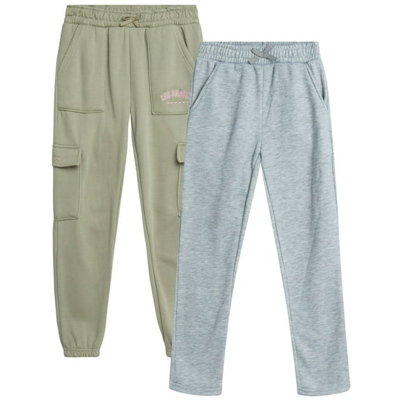 Real Love Girls' Sweatpants - 2 Pack Soft Fleece Casual Jogger and Cargo Pants for Girls (7-16)