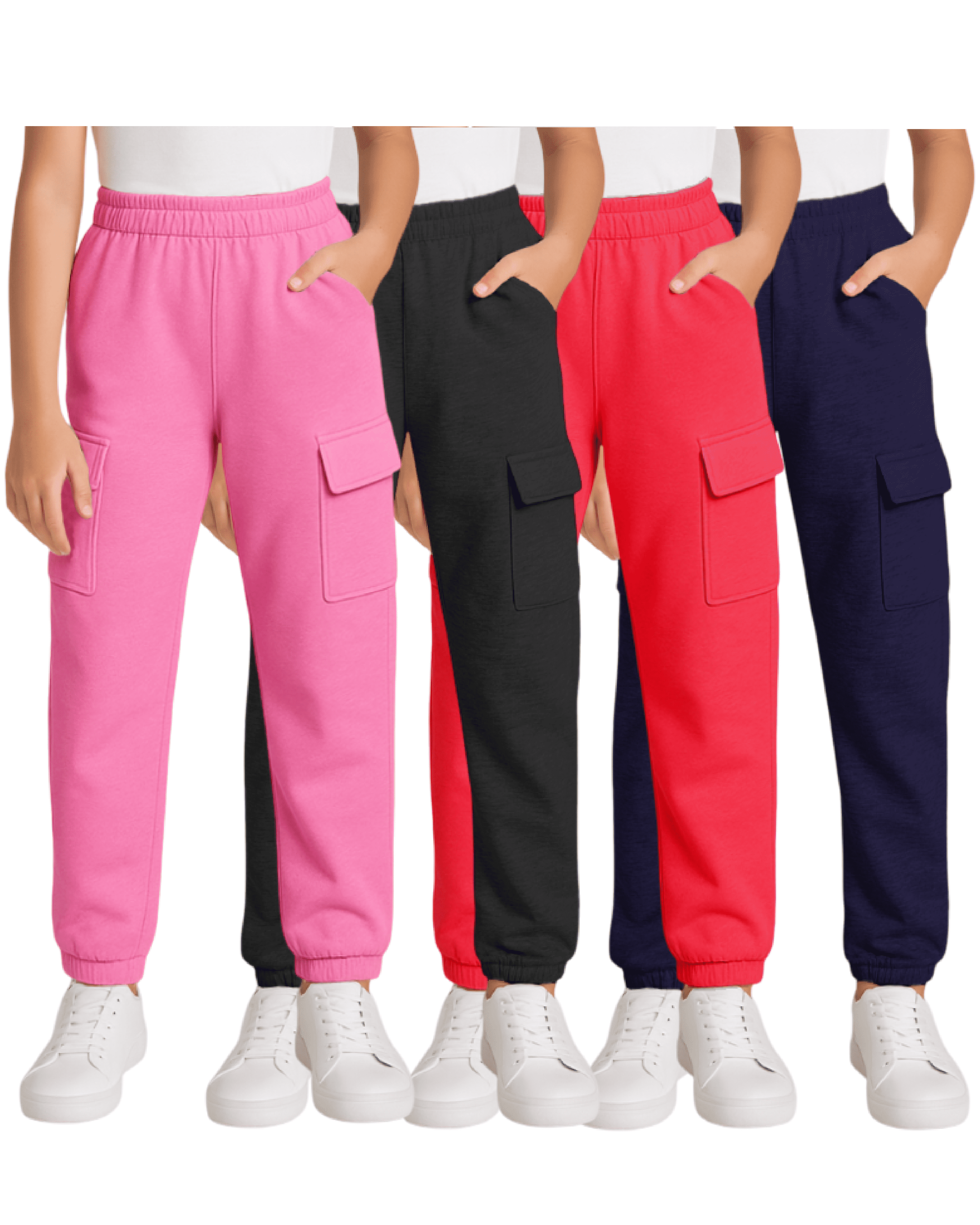 Real Love Girls Sweatpants Soft Lightweight Basic Fleece Cargo Jogpants, Joggers or Flares 4 Pack