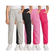 REAL LOVE Girls’ Sweatpants – 4 Pack Active Basic Fleece Cargo Jogpants, Joggers or Flares (5-16)