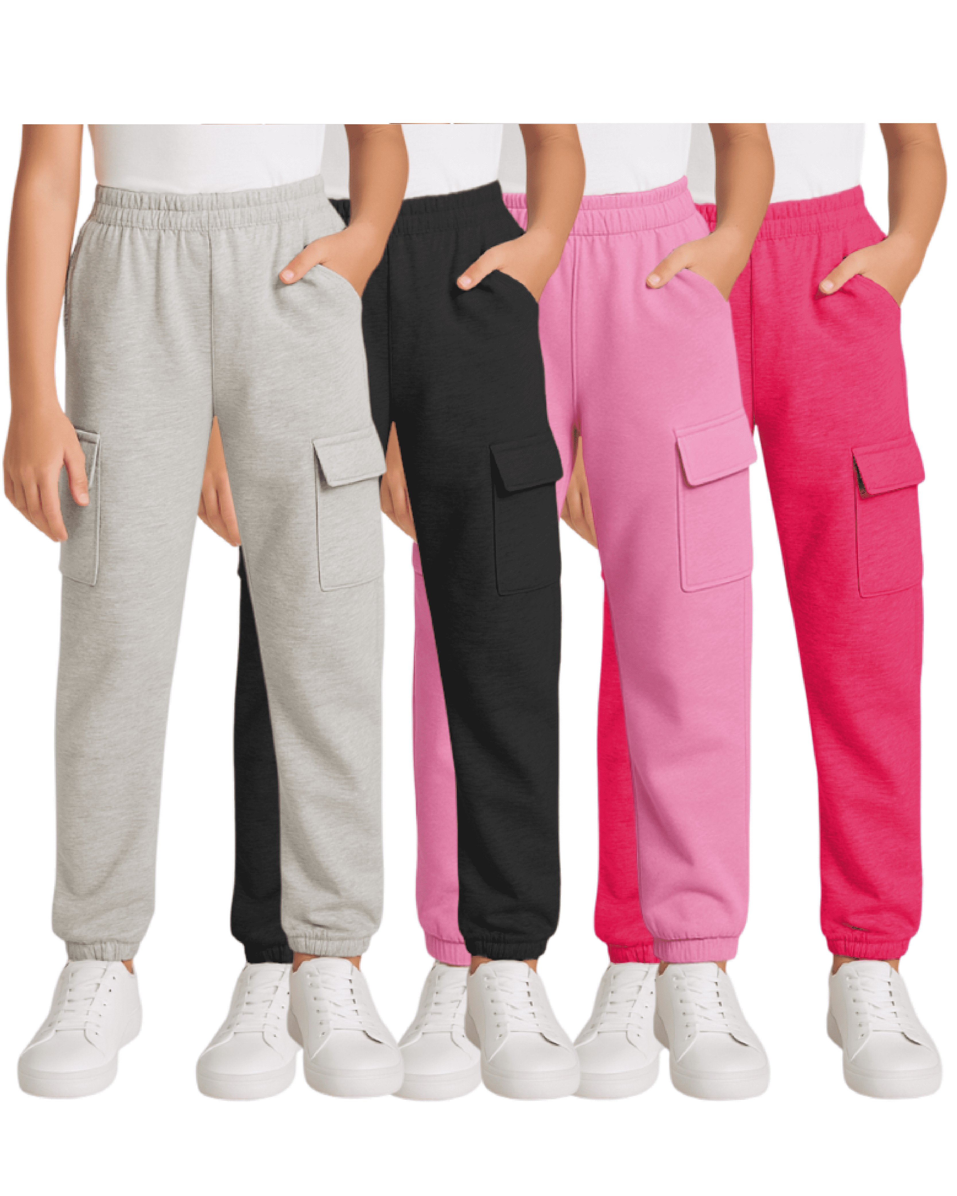 Real Love Girls Sweatpants Soft Lightweight Basic Fleece Cargo Jogpants, Joggers or Flares 4 Pack