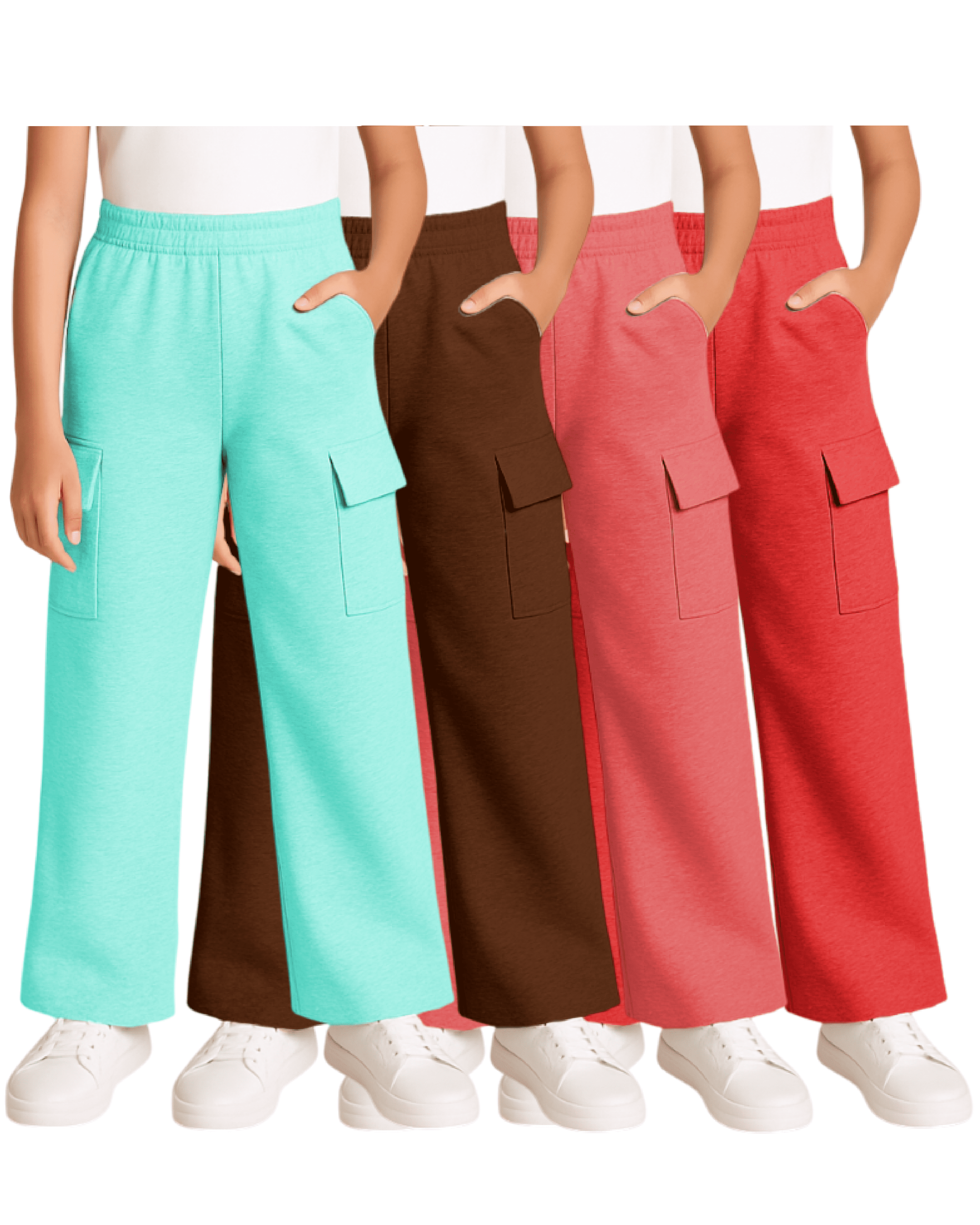 Real Love Girls Sweatpants Soft Lightweight Basic Fleece Cargo Jogpants, Joggers or Flares 4 Pack