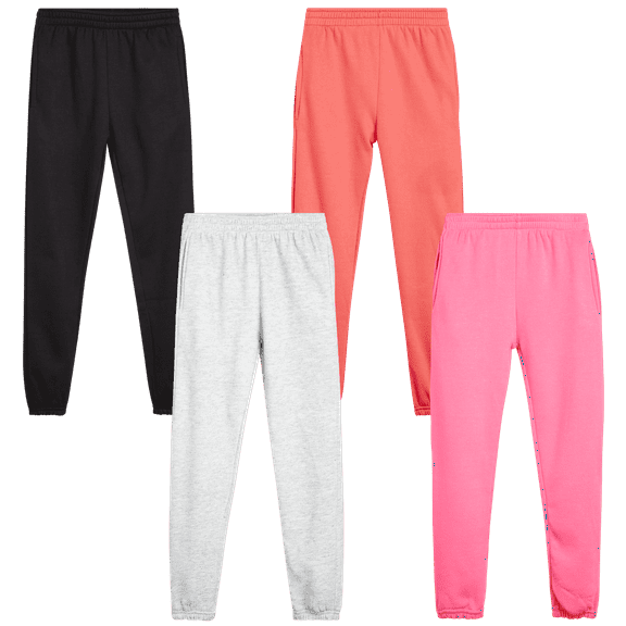 Real Love Girls' Sweatpants - 4 Pack Basic Solid Active Fleece Joggers (Size: 7-16)