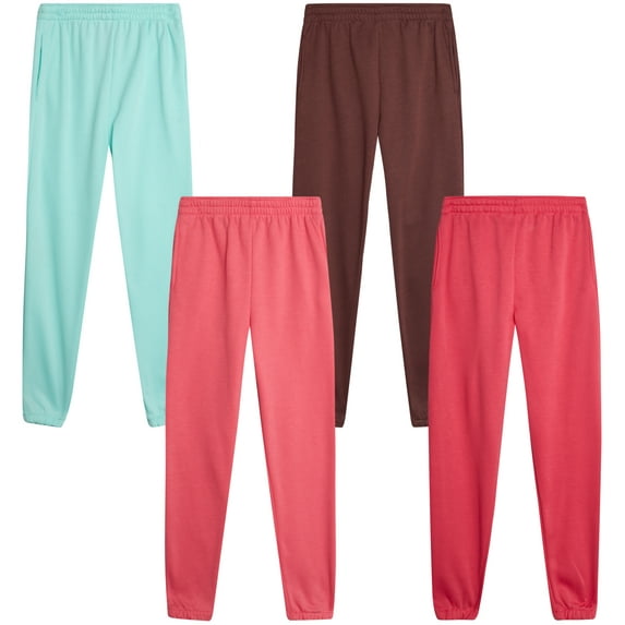 Real Love Girls' Sweatpants - 4 Pack Basic Solid Active Fleece Joggers (Size: 7-16)