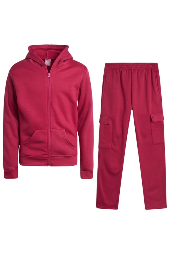 Girls Sweatpants Set - 2 Piece Fleece Hoodie and Flare Cargo Pants Activewear Set (7-16)