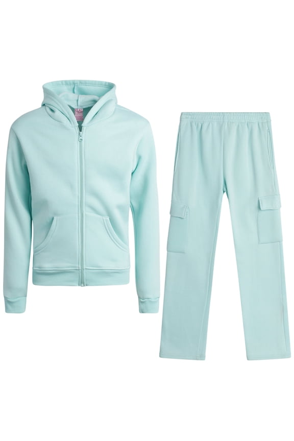 Girls Sweatpants Set Lightweight Fleece Hoodie and Flare Cargo Pants Activewear Set 2 Piece