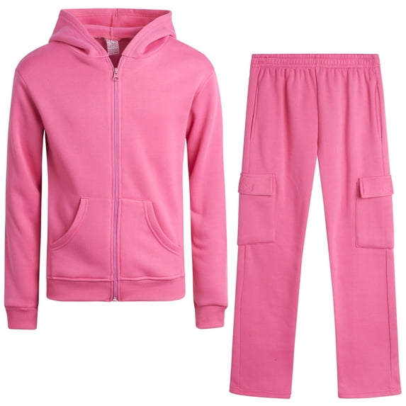 Real Love Girls Sweatpants Set Lightweight Fleece Hoodie and Flare Cargo Pants Activewear Set 2 Piece