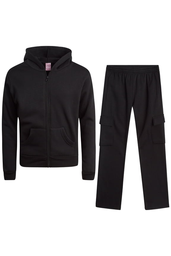 Girls Sweatpants Set - 2 Piece Fleece Hoodie and Flare Cargo Pants Activewear Set (7-16)