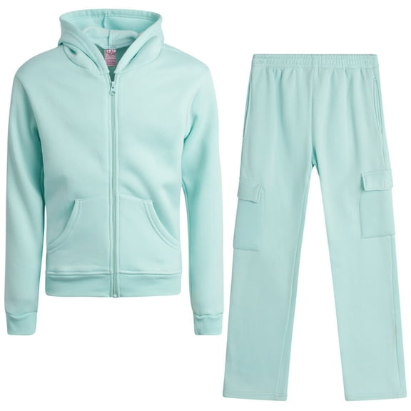 Real Love Girls Sweatpants Set - 2 Piece Fleece Hoodie and Flare Cargo Pants Activewear Set (7-16)