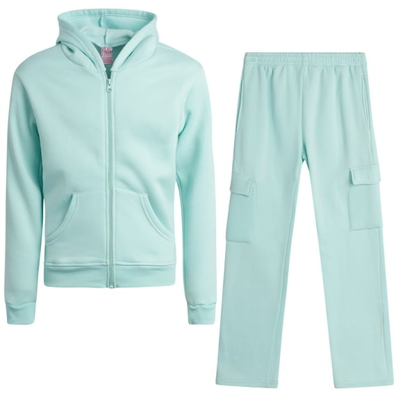 Real Love Girls Sweatpants Set - 2 Piece Fleece Hoodie and Flare Cargo Pants Activewear Set (7-16)