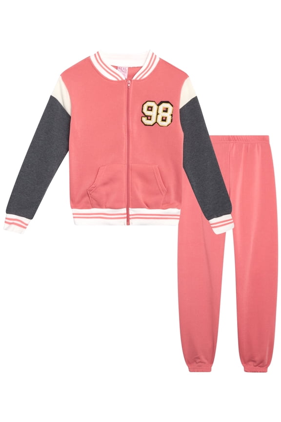 Girls Sweatpants Set - 2 Piece Fleece Varsity Girls Sweatshirt & Kids Sweatpants (7-12)