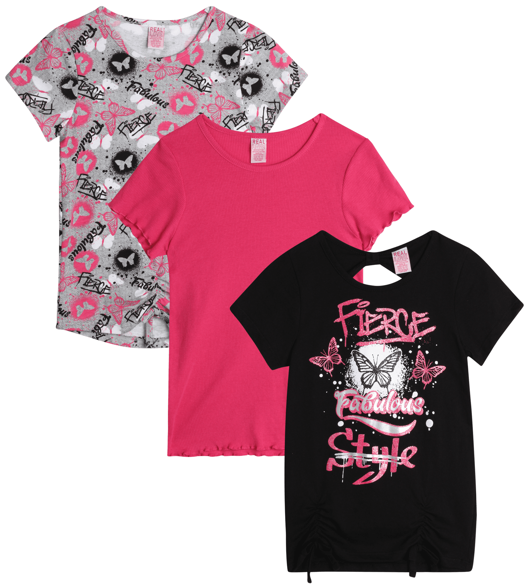 Real Love Girls' TShirt 3 Pack Cute Fashion Short Sleeve Shirts