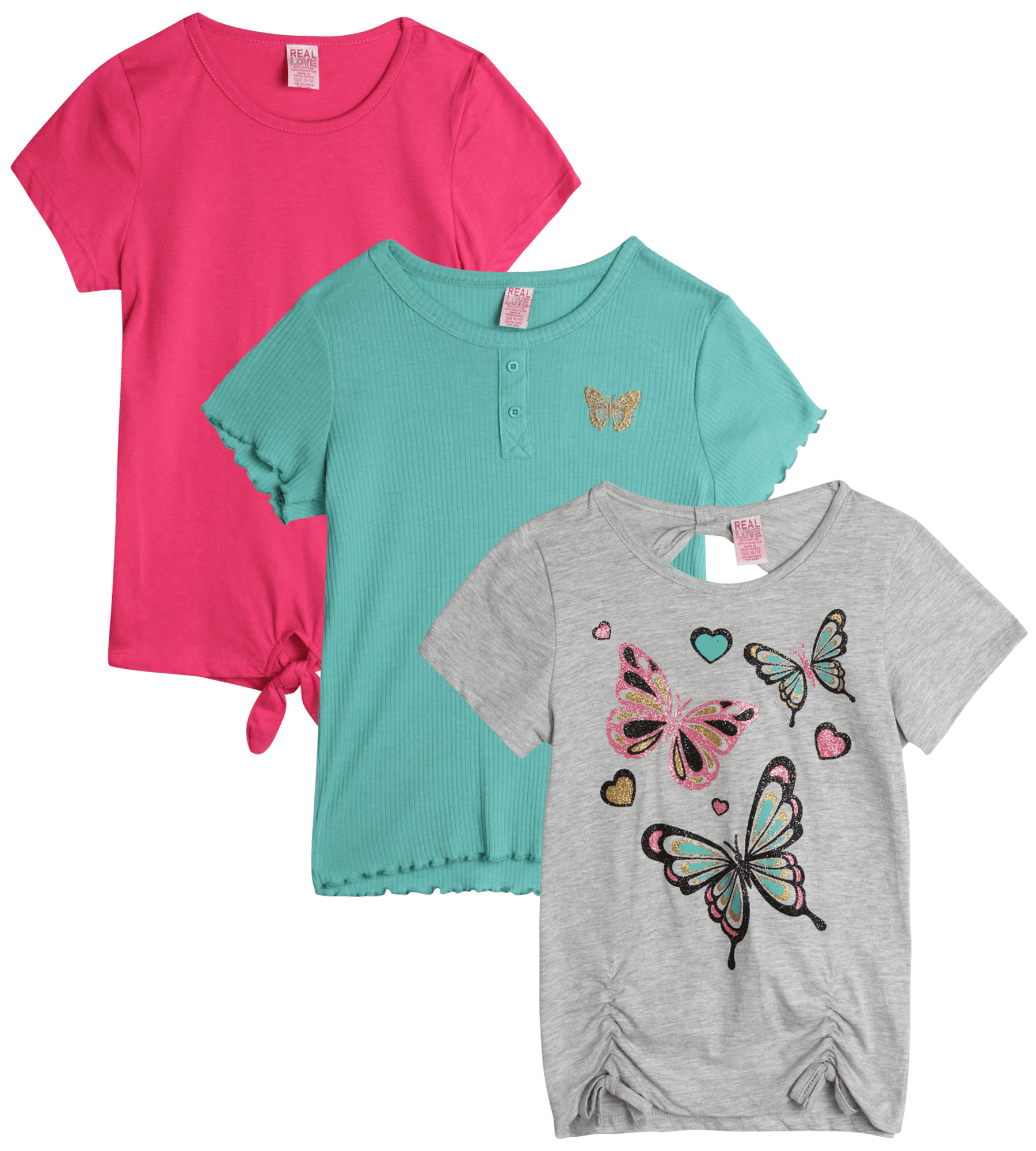 Real Love Girls' TShirt 3 Pack Cute Fashion Short Sleeve Shirts