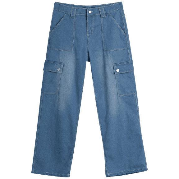 Real Love Girls's Jeans - Wide Leg Flare Cargo Jeans - Boot Cut Bell Bottom Denim Pants 7-16)