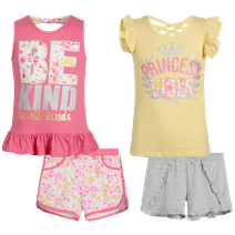 Real Love Little Girls' Activewear Set - 4 Piece Short Sleeve Performance T-Shirt, Tank Top, and Active Shorts (2T-16)