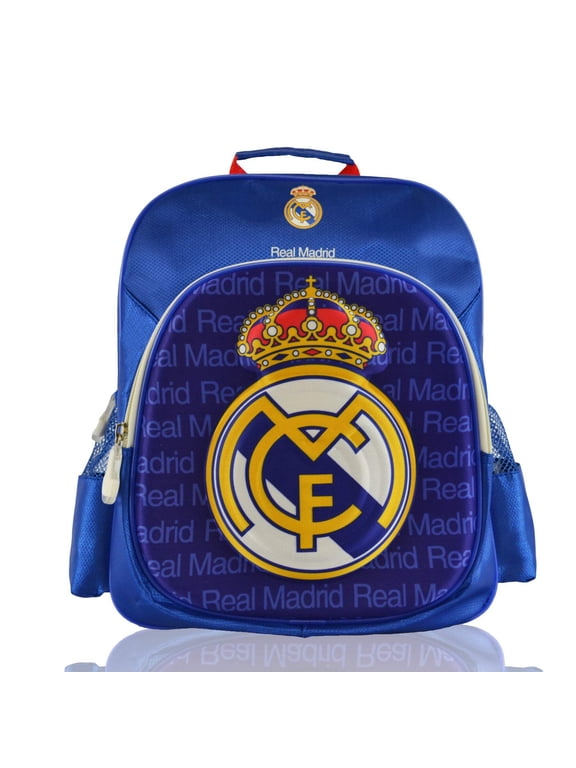 Teen Smaller Bag 300D POLYESTER Raised Logo Backpack, White Gold Blue