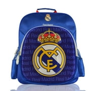 Real Madrid CF Teen Smaller Bag 300D POLYESTER Raised Logo Backpack, White Gold Blue