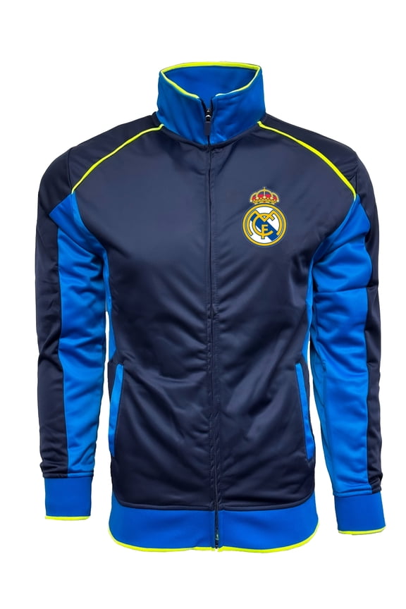 Real Madrid Track Jacket, Navy Blue Neon Piping, 100% Polyester, YS-XL