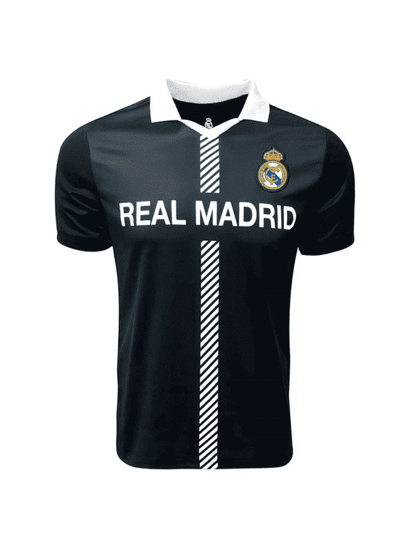 Men’s Soccer Jersey – Licensed Real Madrid Design, Black/White, 100% Polyester, YS–XXL