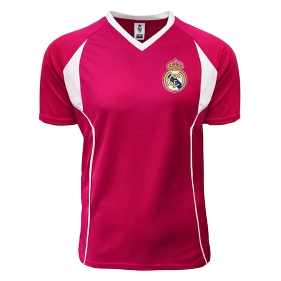 Real Madrid by Rhinox Men's Pink Solid Print Short Sleeve V-Neck Activewear T-Shirt, 1 Count