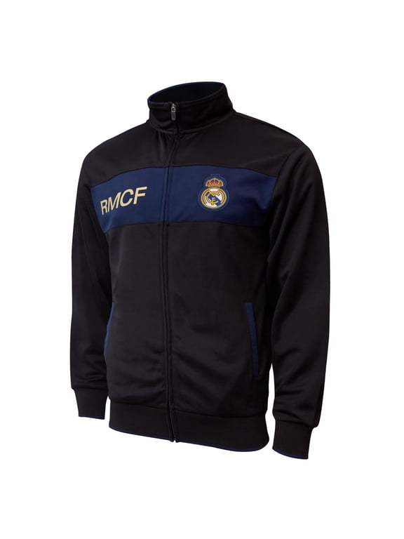 Officially Licensed Real Madrid Soccer Track Jacket Full Zip Active Top Lightweight Football Club Team Apparel, Medium