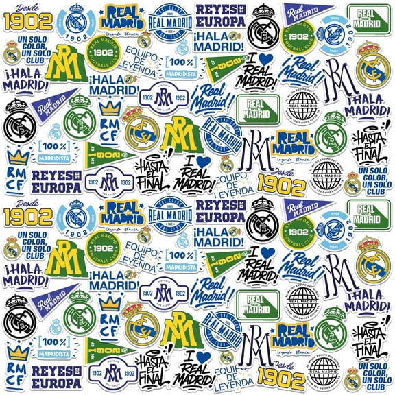Real Madrid Spirit Collection 150ct Large Die-Cut Waterproof Decals for Laptop, Water Bottle, Tablet, Skateboard, Luggage & Indoor Outdoor Use